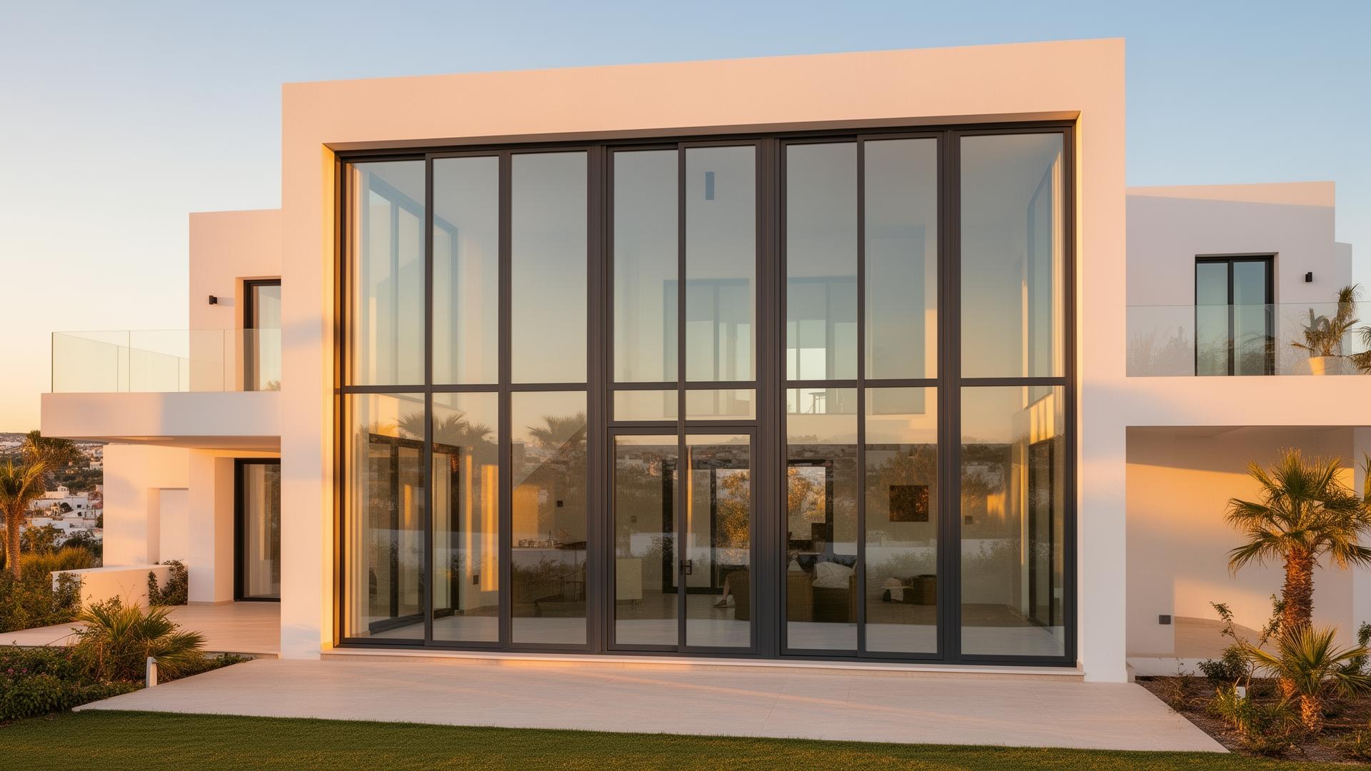 Villa med fullhøyde Drutex-vinduer i antrasitt aluminium