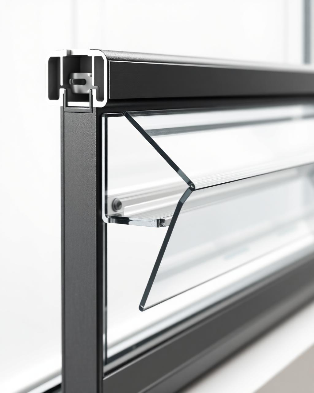 Detalj av Drutex-rammeprofil i antrasitt aluminium med termisk brudd